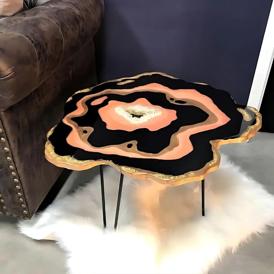 Table Basse Rose et Noir - Résine Uniquement