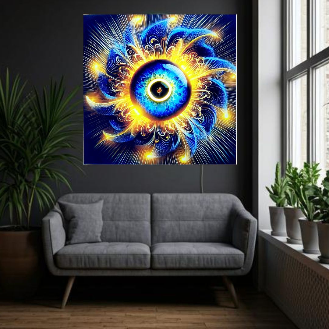 GOLDEN AURA" – Tableau LED en résine époxy cristallisée