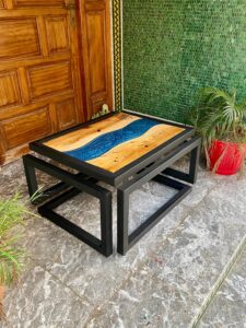 SKY RIVER" – Table aéronautique en bois & résine époxy